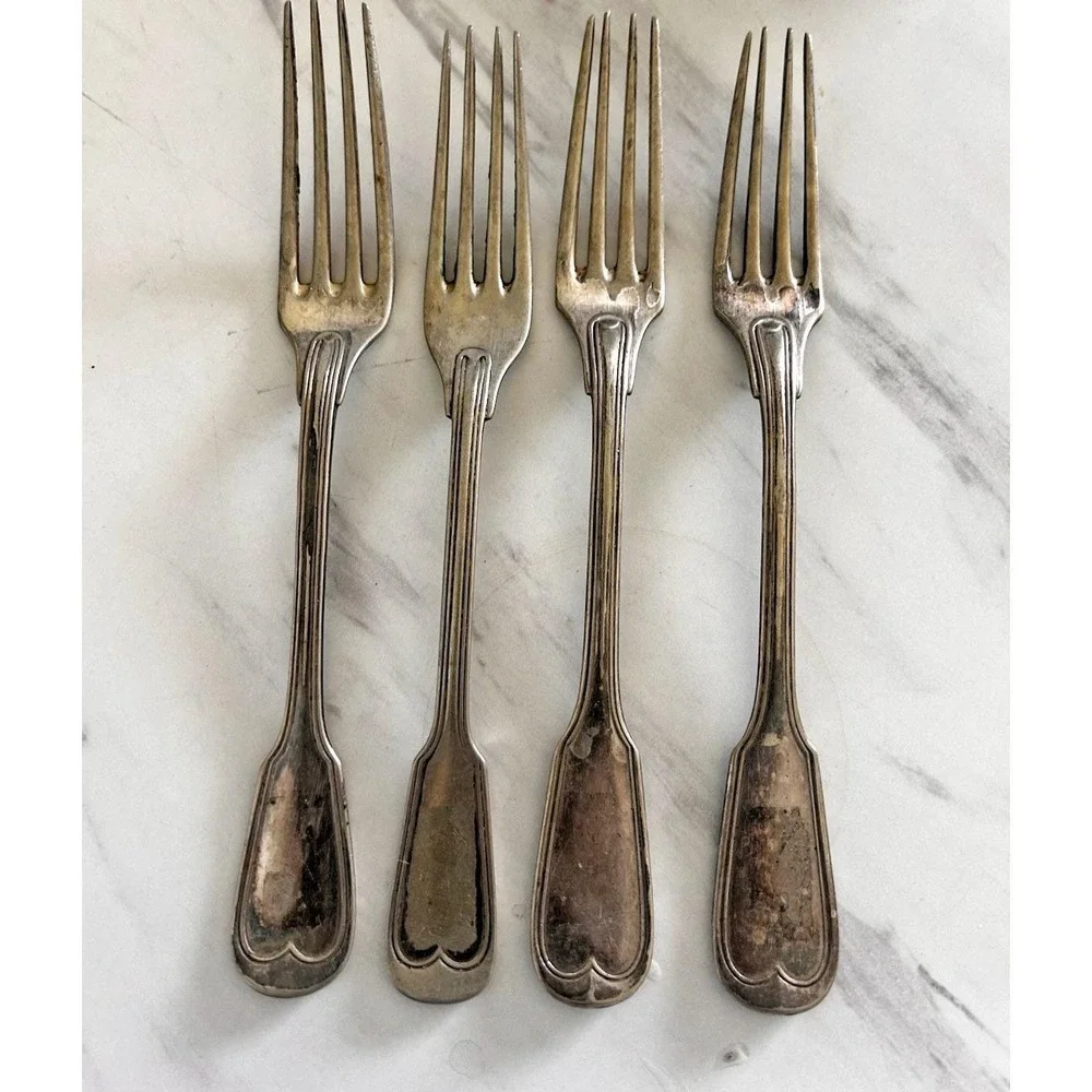 Christofle Hotel Collection Dinner Fork Silverplated France Chinon Lot of 4